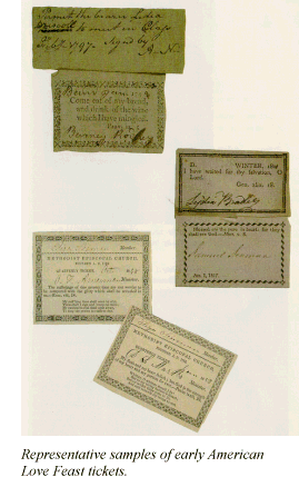 Representative samples of early American Love Feast tickets.