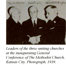 Leaders of the three uniting churches at the inaugurating General Conference of The Methodist Church, Kansas City. Photograph, 1939.