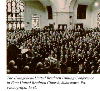 The Evangelical-United Brethren Uniting Conference in First United Brethren Church, Johnstown, Pa. Photograph, 1946.