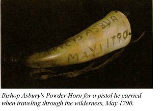 Bishop Asbury's Powder Horn for a pistol he carried when traveling through the wilderness, May 1790.