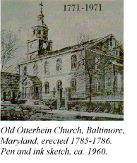 Old Otterbein Church, Baltimore, Maryland, erected 1785-1786. Pen and ink sketch, ca. 1960.