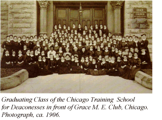 Graduating Class of the Chicago Training  School for Deaconesses in front of Grace M. E. Club, Chicago.  Photograph, ca. 1906.